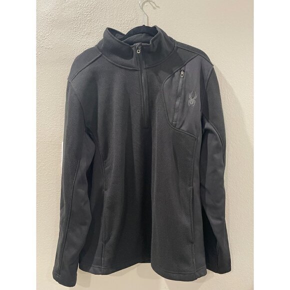 SPYDER MEN'S XL JACKET 1/4 ZIPPER BLACK POCKETS PULLOVER FLEECE LINED SIZE XL - Picture 1 of 7